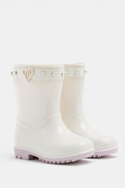 River Island Girls Cream Heart Pearl Wellies - Image 2 of 4