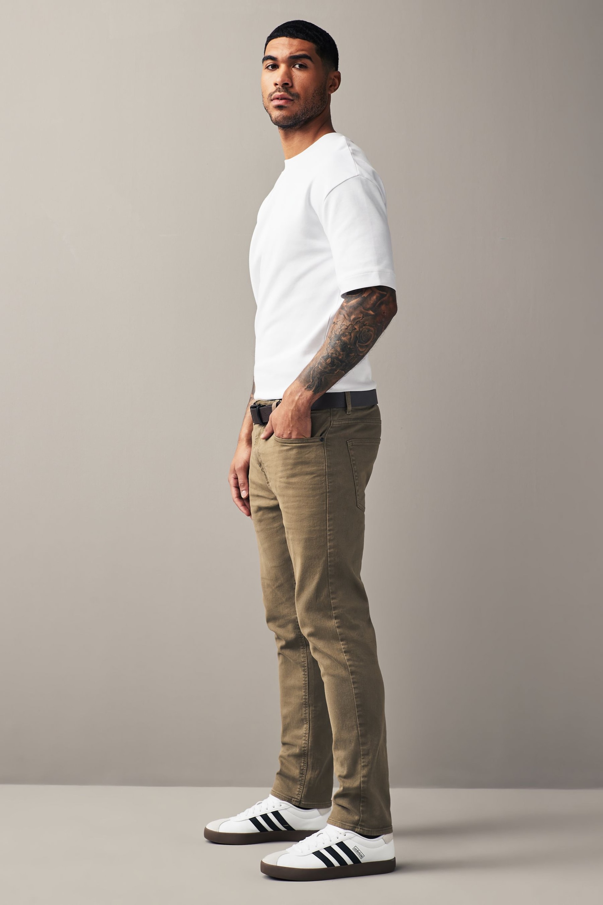 Tan Brown Slim Fit Belted Authentic Jeans - Image 4 of 5