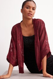 Berry Red Sheer Embroidered Kimono - Image 3 of 5