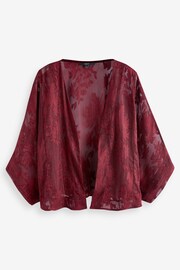 Berry Red Sheer Embroidered Kimono - Image 4 of 5