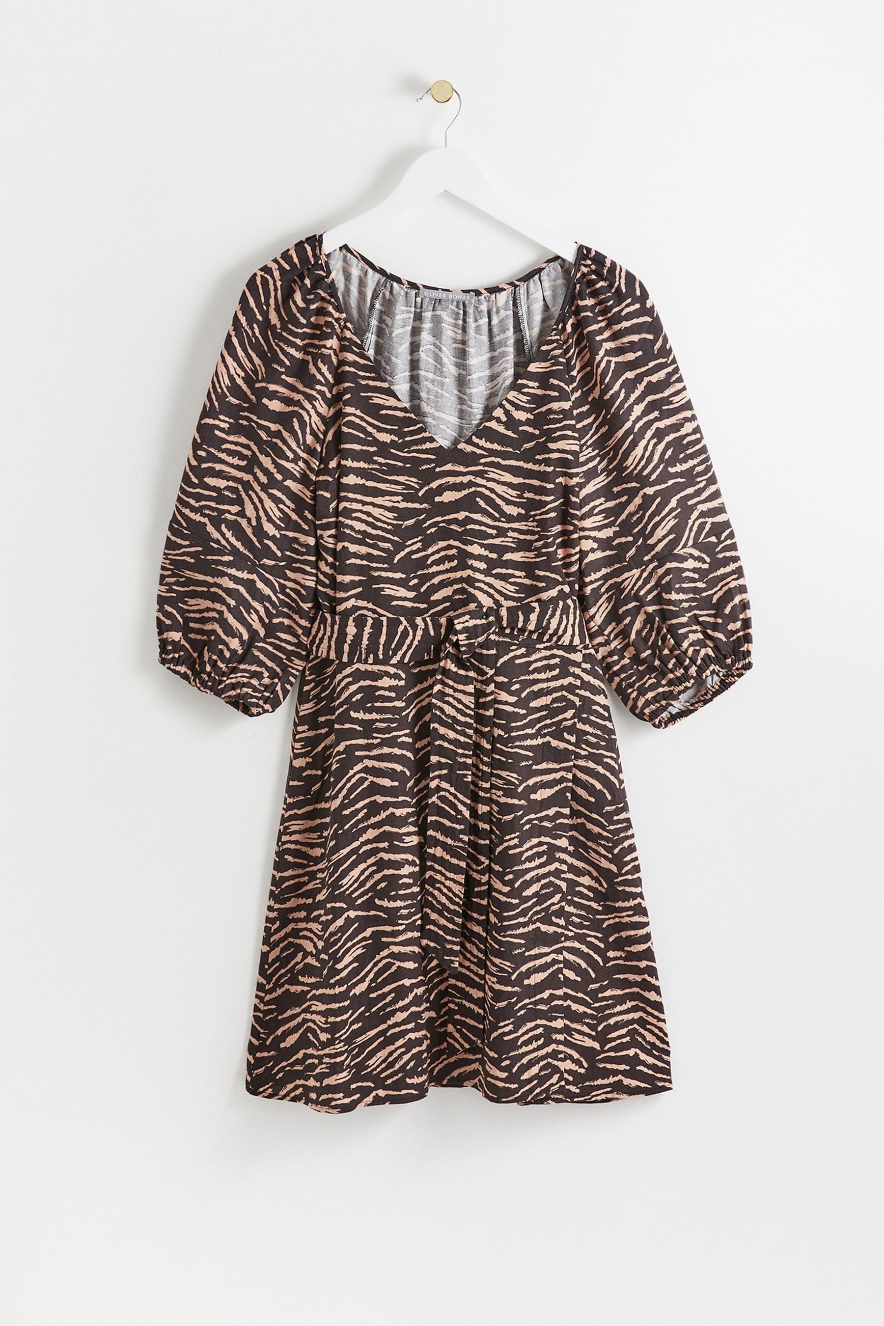 Buy Oliver Bonas Sketched Animal Print Brown Mini Dress from Next Luxembourg