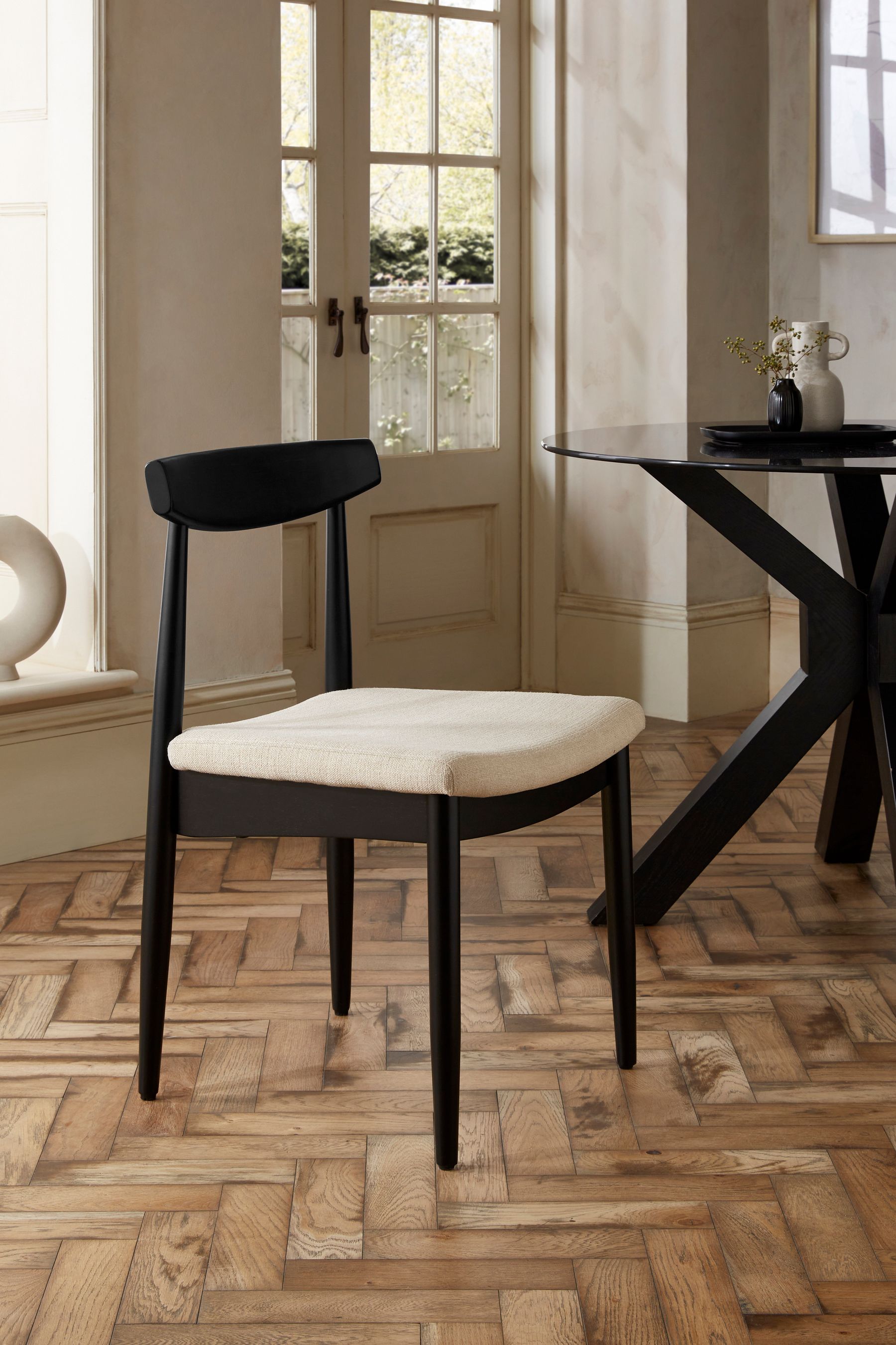 Buy Soft Linen Look Light Natural Crosby Black Leg Dining Chairs Set of 2 from the Next UK online shop