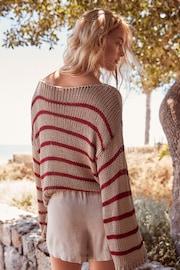 Neutral and Red Stripe Stitch Long Sleeve Jumper - Image 3 of 6