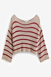 Neutral and Red Stripe Stitch Long Sleeve Jumper - Image 5 of 6