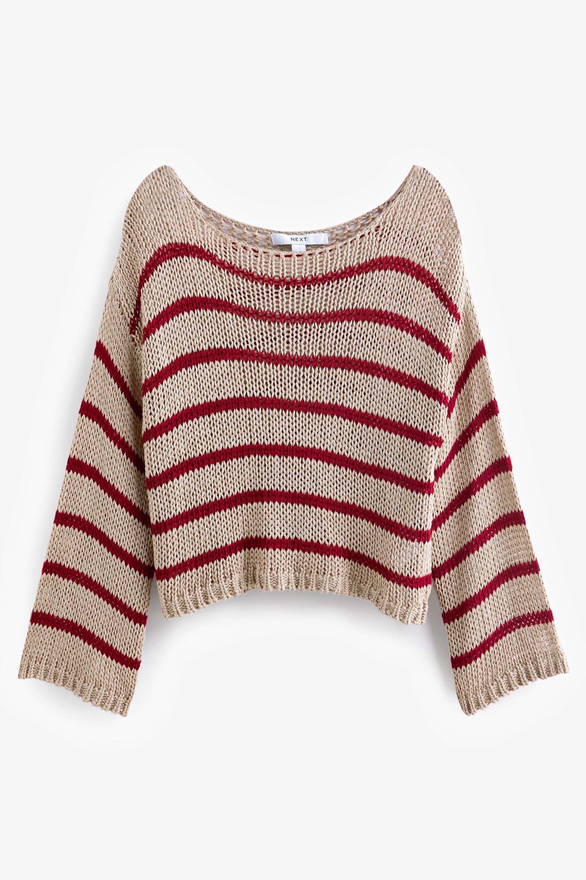 Neutral and Red Stripe Stitch Long Sleeve Jumper - Image 5 of 6