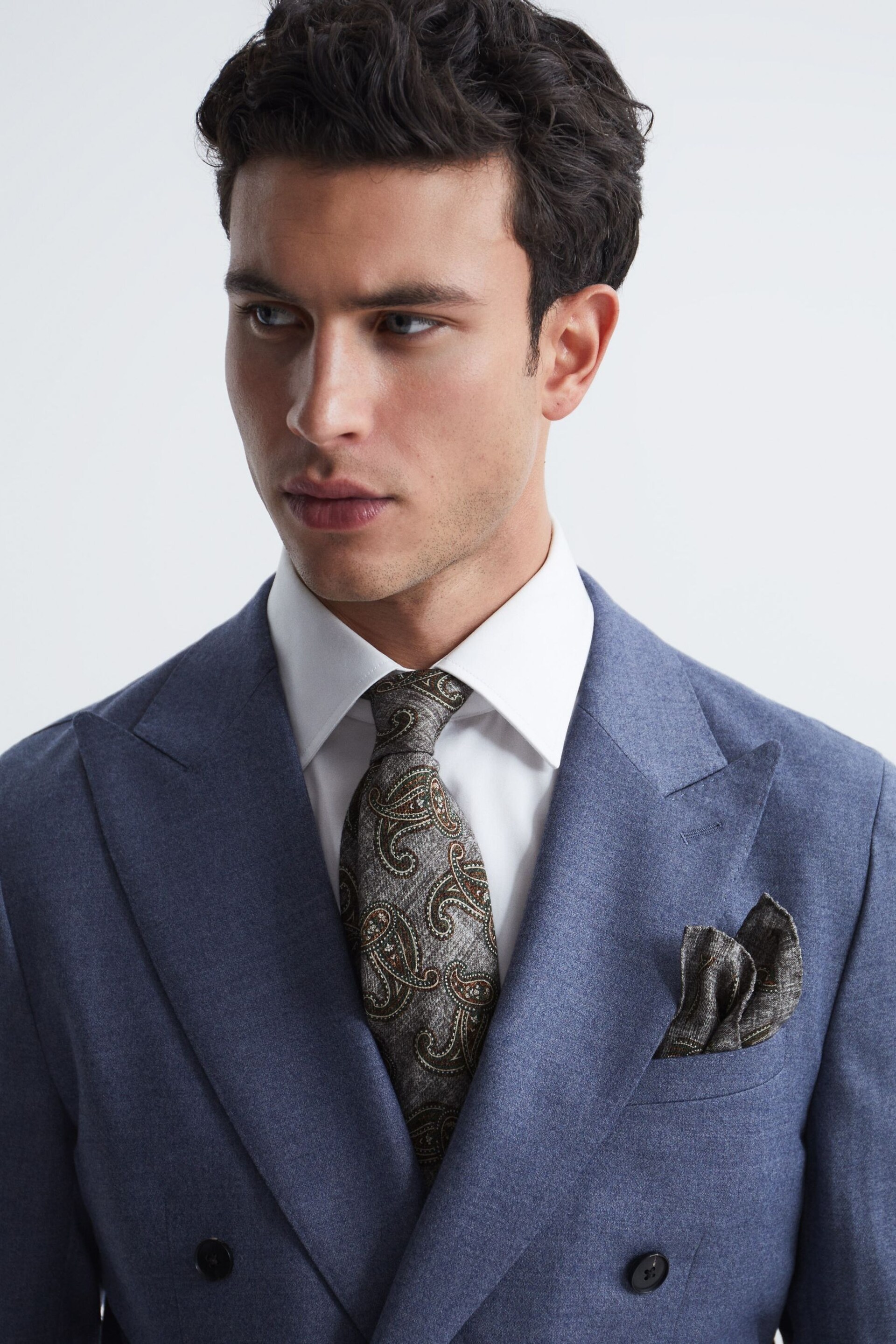 Reiss Grey Melange Equinox Paisley Print Pocket Square - Image 2 of 5