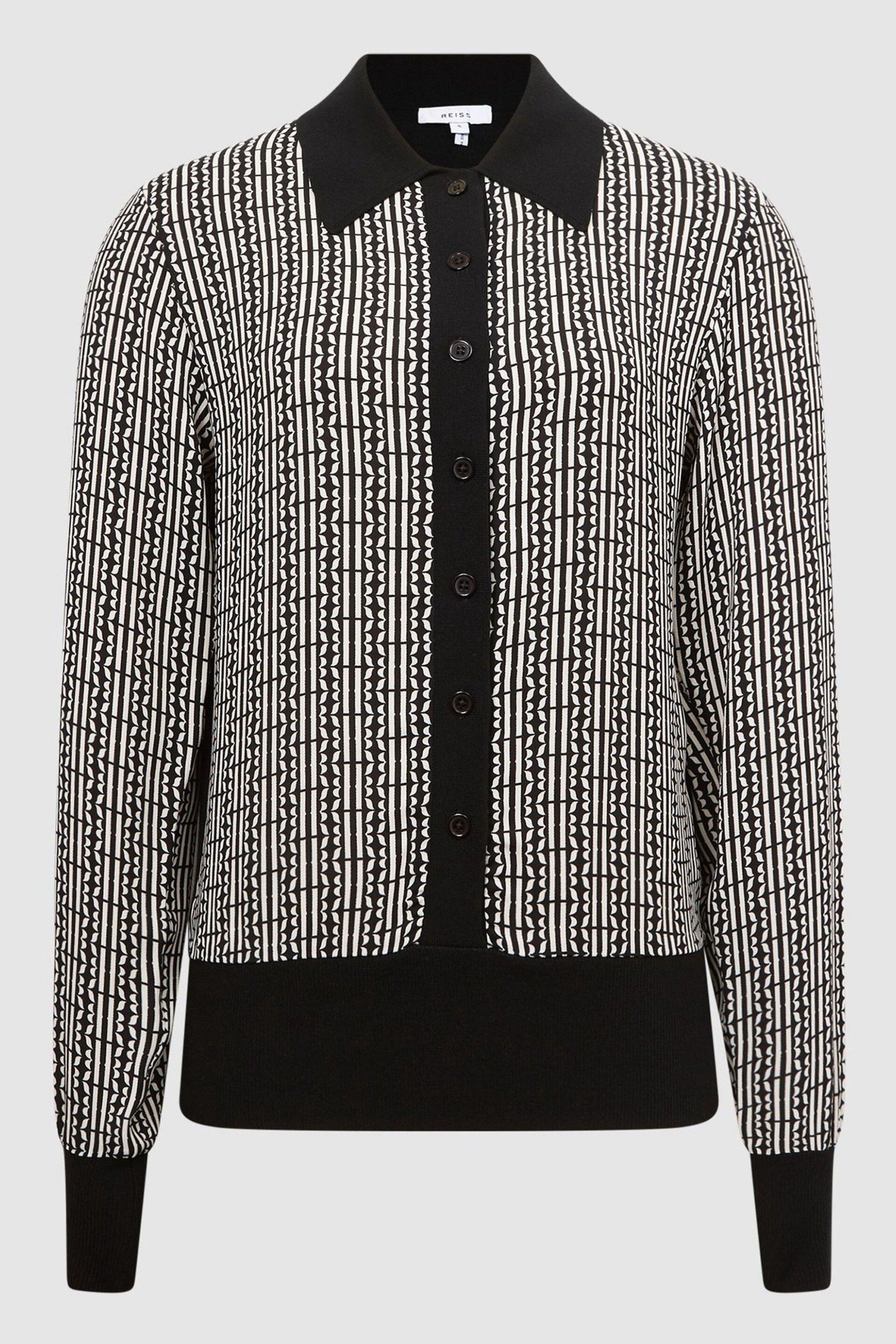 Reiss Black Olivia Printed Mix-Knitted Shirt - Image 2 of 7