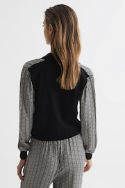 Reiss Black Olivia Printed Mix-Knitted Shirt - Image 5 of 7