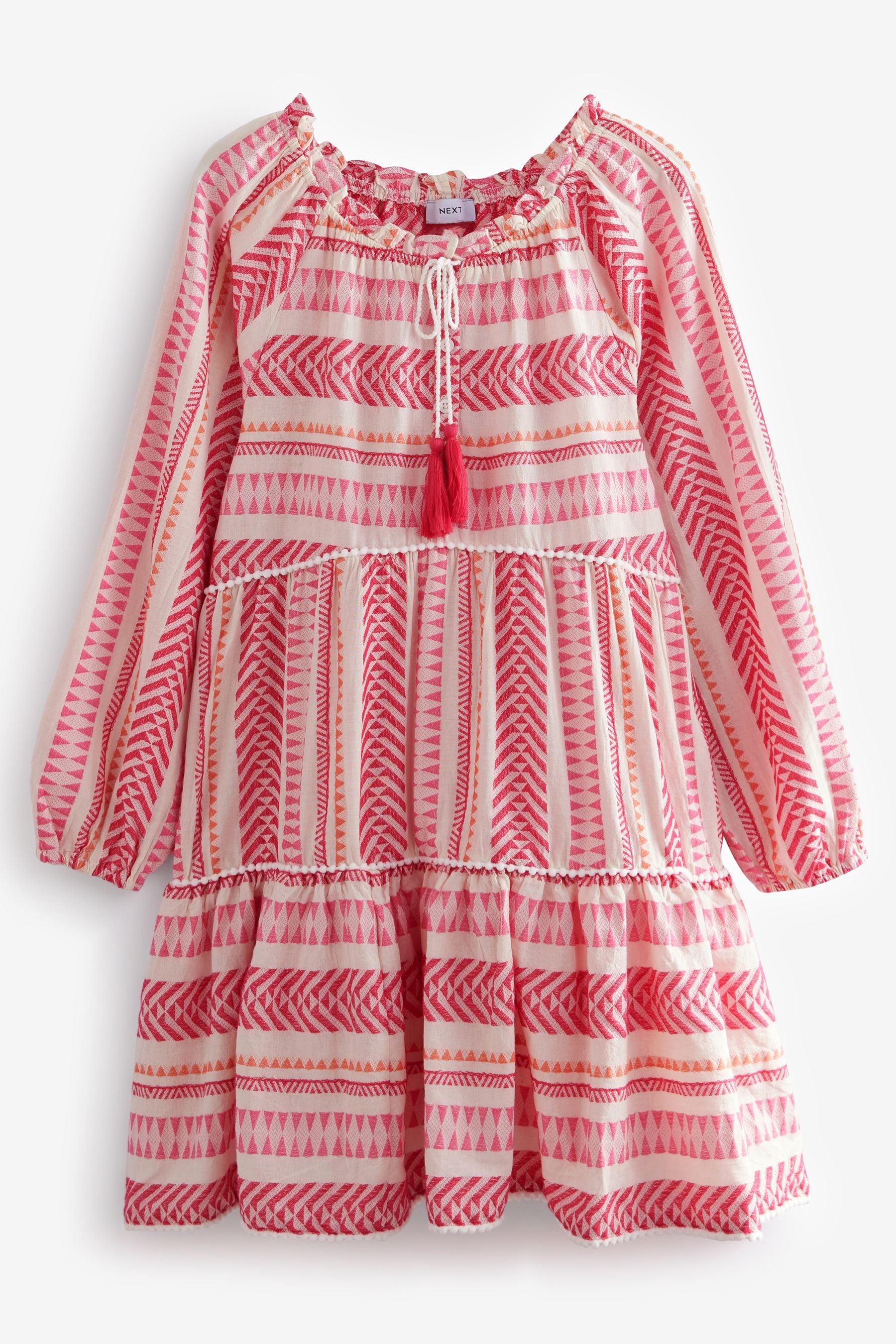 Buy Bright Pink White Jacquard Kaftan Mini Summer Dress from Next Luxembourg