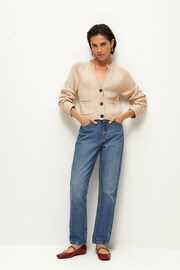 Neutral Brown 100% Cotton Roll Edge Pocket Detail Cardigan - Image 2 of 7