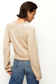 Neutral Brown 100% Cotton Roll Edge Pocket Detail Cardigan - Image 4 of 7