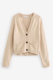 Neutral Brown 100% Cotton Roll Edge Pocket Detail Cardigan - Image 6 of 7