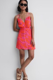 Reiss Orange/Pink Abilene Plunge Neckline Resort Mini Dress - Image 1 of 5