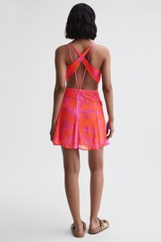 Reiss Orange/Pink Abilene Plunge Neckline Resort Mini Dress - Image 5 of 5