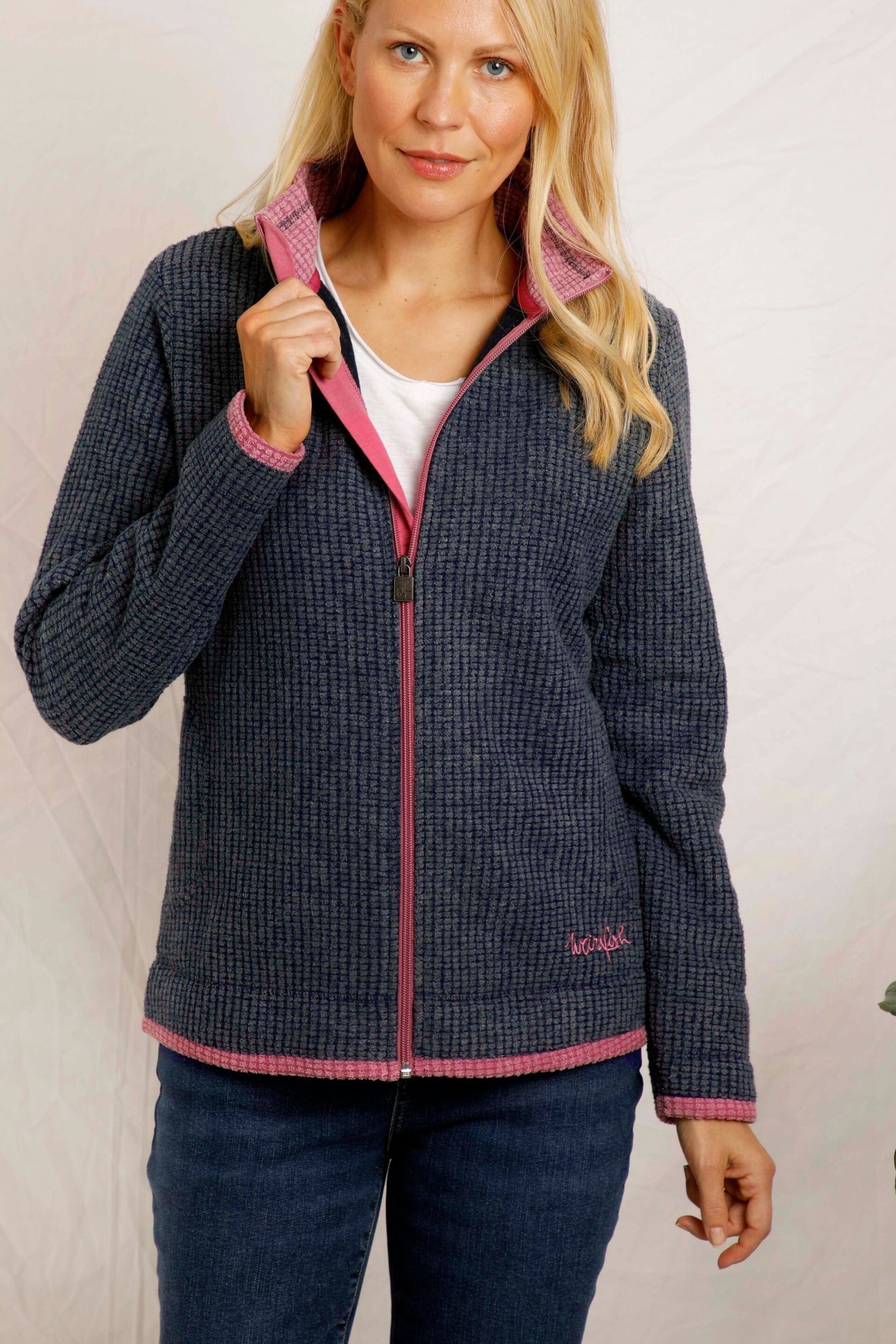 Weird Fish Blue Ariana Eco Full Zip Grid Fleece - Image 1 of 7