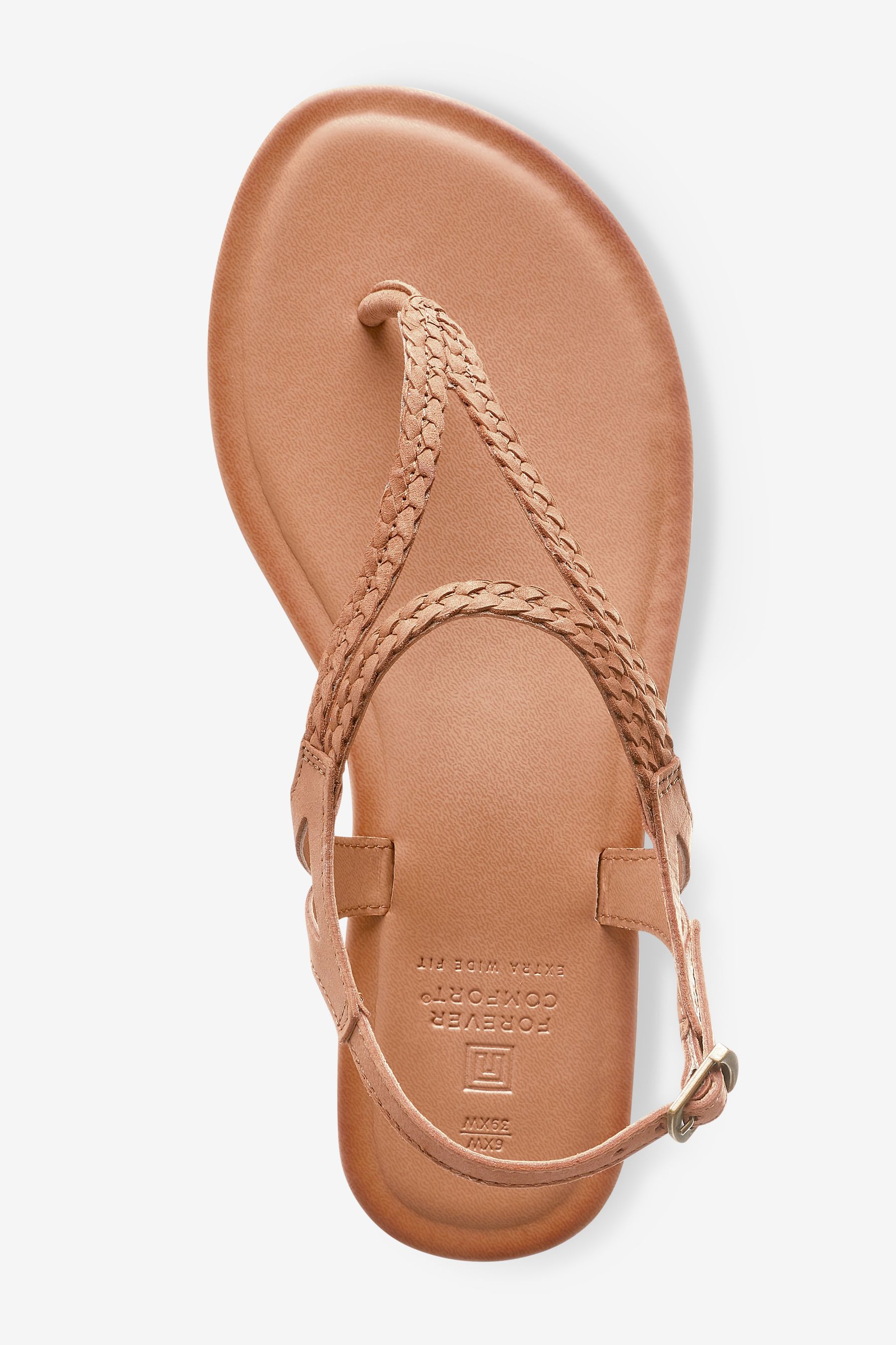 Buy Tan Brown Extra Wide Fit Forever Comfort Leather Plait Toe Post Flat Sandals from the Next UK online shop