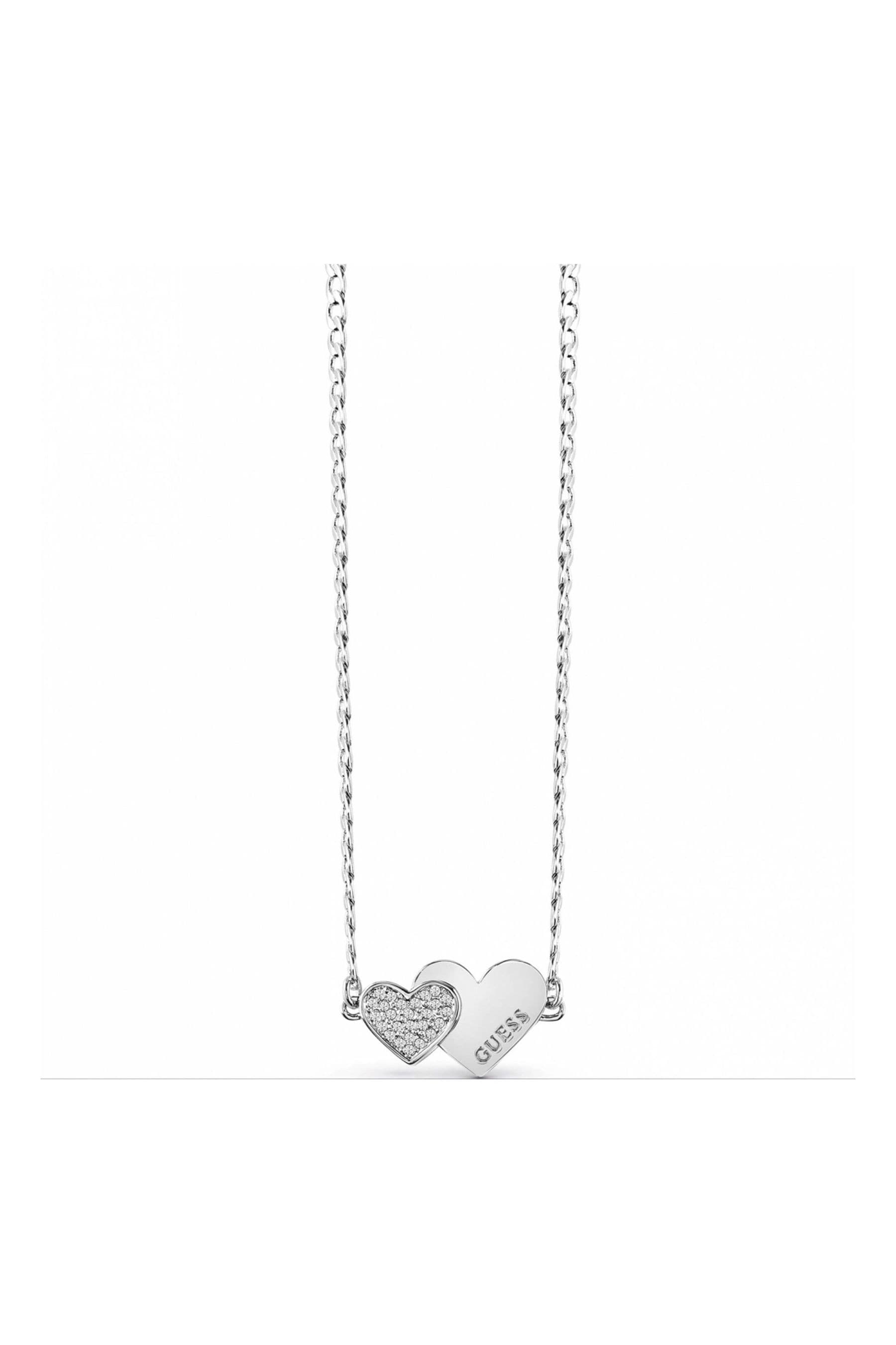 Buy Guess Jewellery Ladies Silver Tone Me and You Double Heart Necklace from Next Ireland