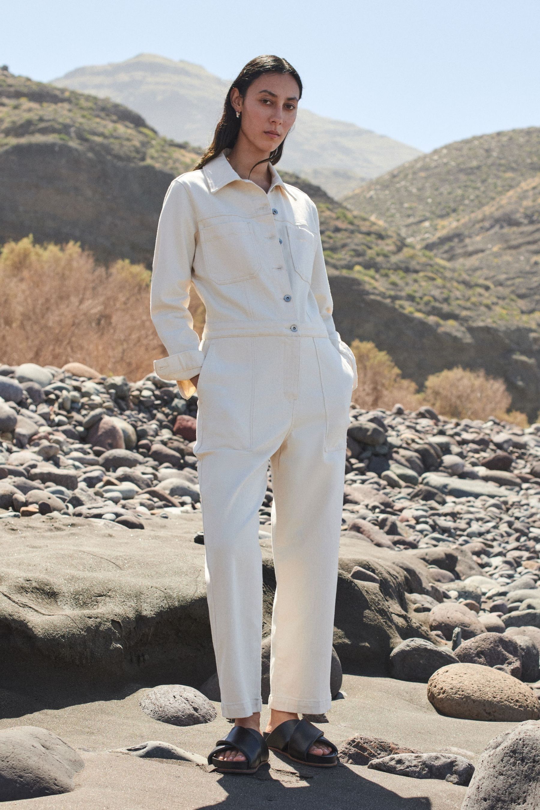 Buy Jigsaw Cream Organic Denim Jumpsuit from Next Ireland