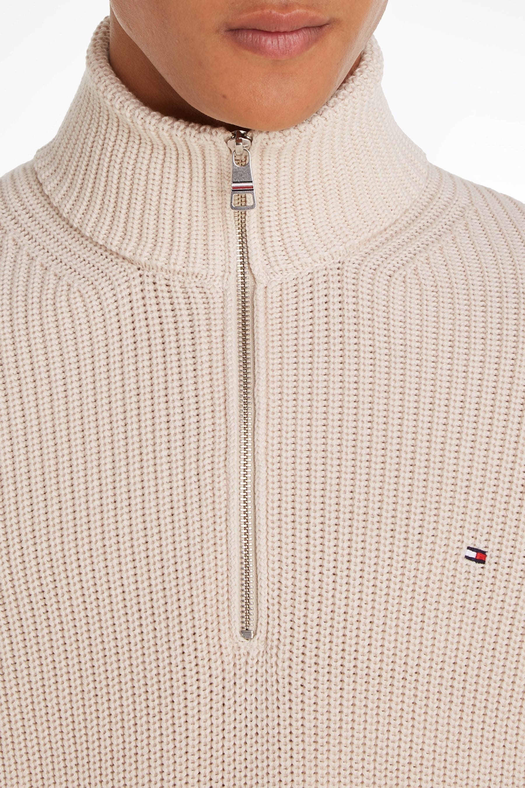 Buy Tommy Hilfiger Structured Zip Mock Neck Cream Jumper from Next Ireland