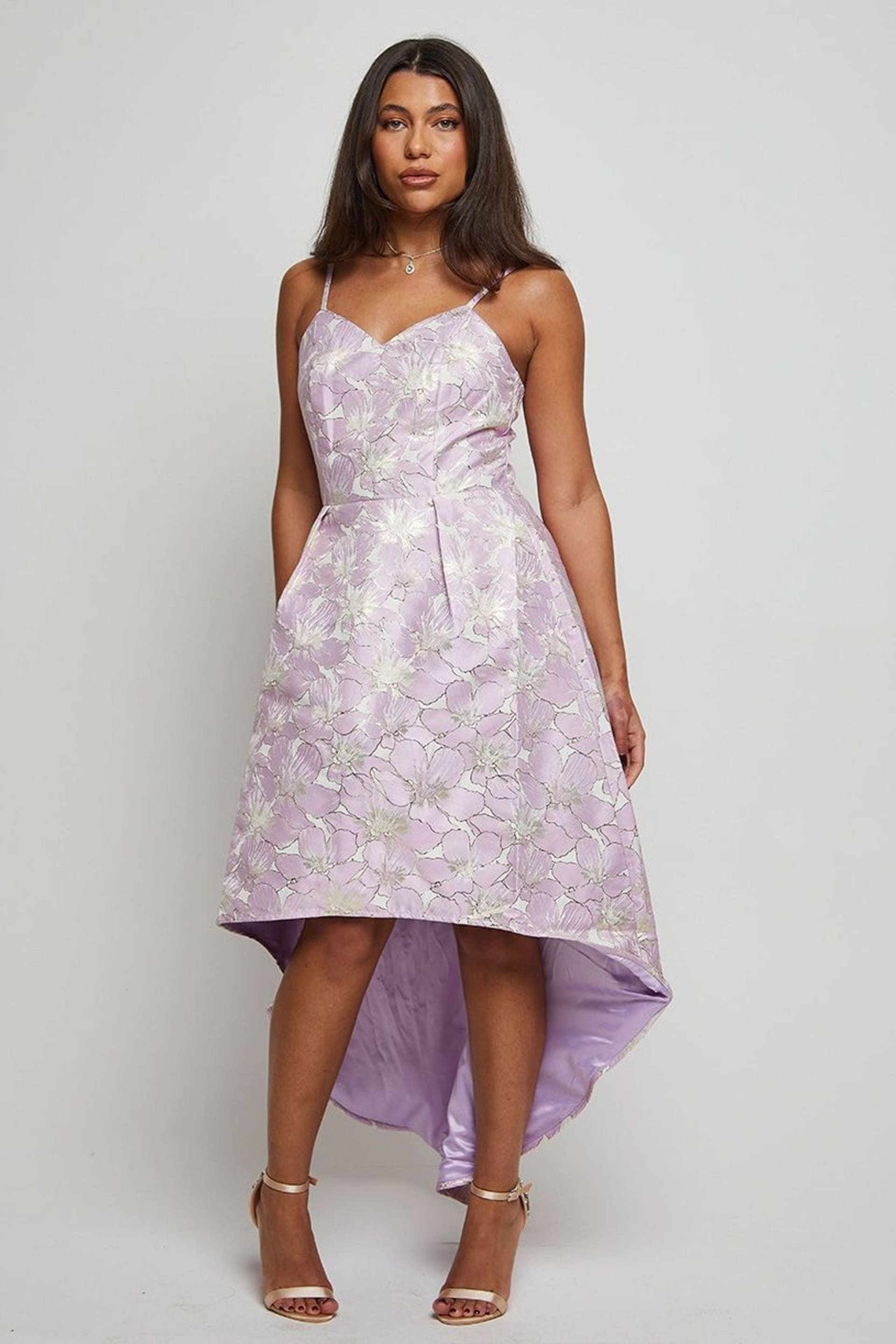 Chi Chi London Purple Cami Floral Jacquard Dip Hem Dress - Image 3 of 4