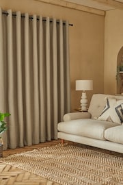 Dark Natural Textured Fleck Eyelet Lined Curtains - Image 2 of 6