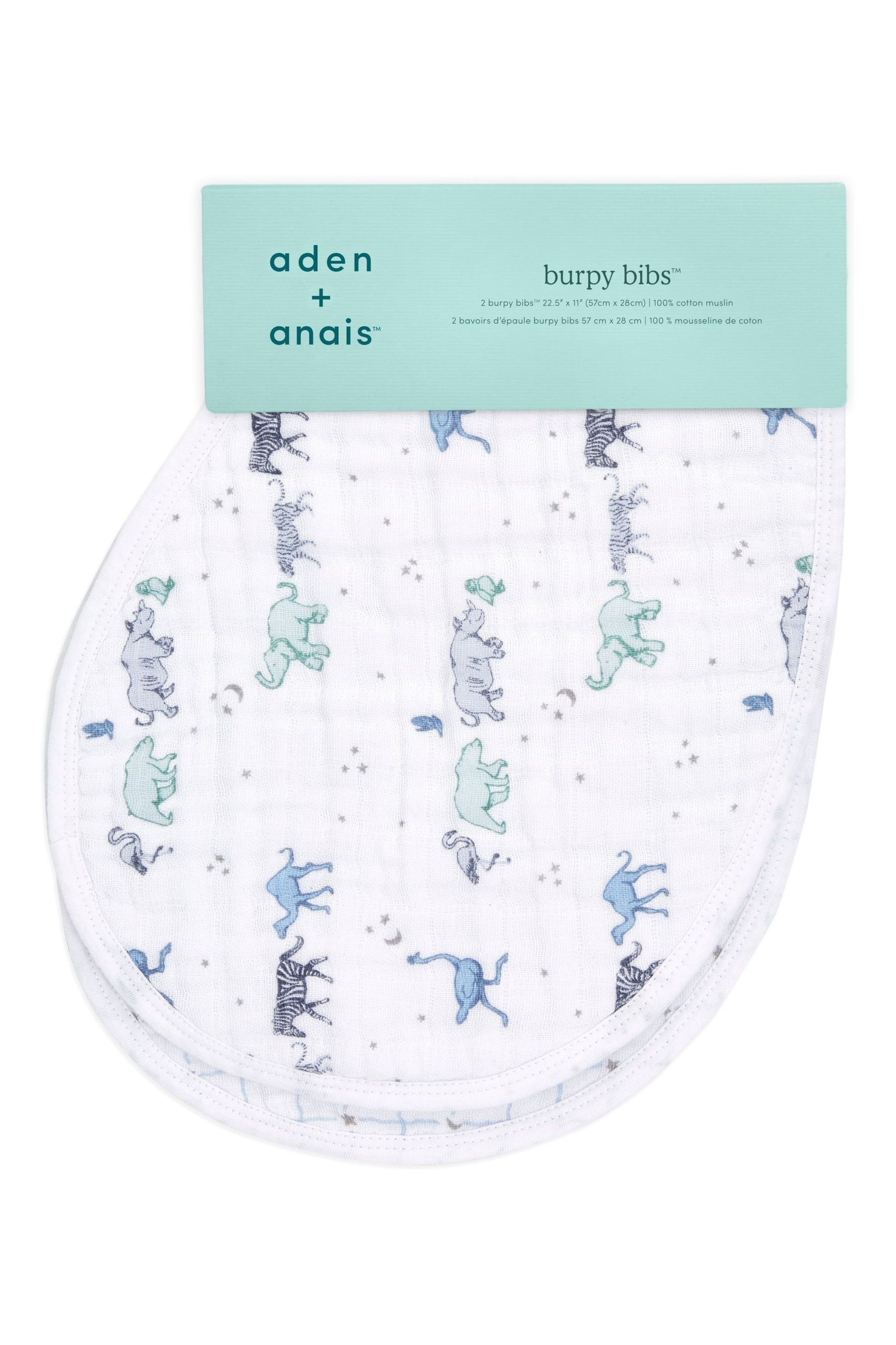 aden + anais White Cotton Muslin Rising Star Burpy Bibs 2 Pack - Image 3 of 5