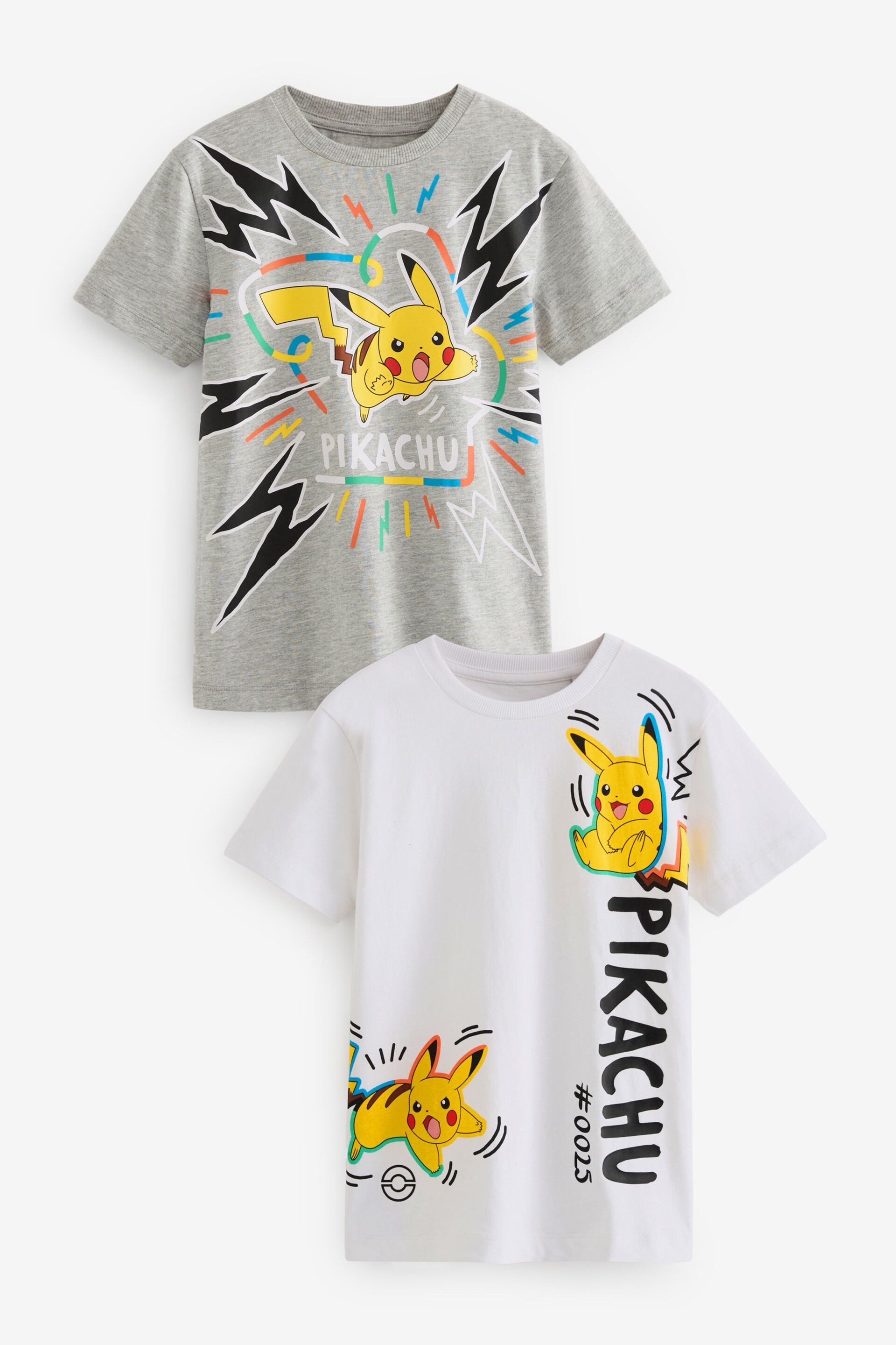 Grey Marl/ White Pokémon Licensed  T-Shirt 2 Pack (4-16yrs) - Image 1 of 3