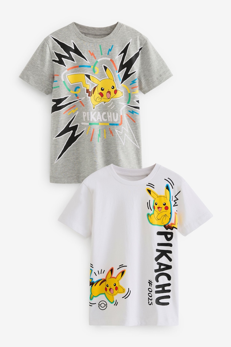 Grey Marl/ White 100% Cotton Pokémon Licensed T-Shirt 2 Pack (4-16yrs) - Image 1 of 3