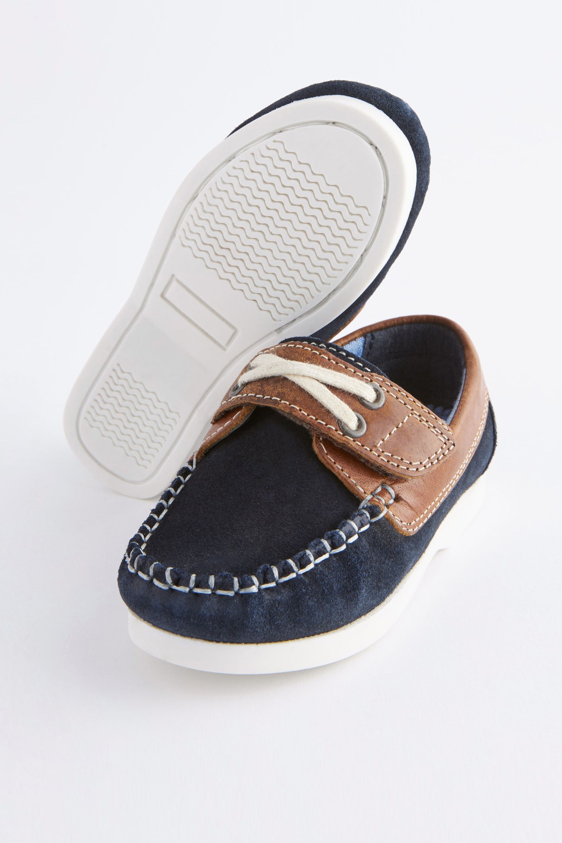 Tan/Navy Leather Boat Shoes - Image 4 of 6