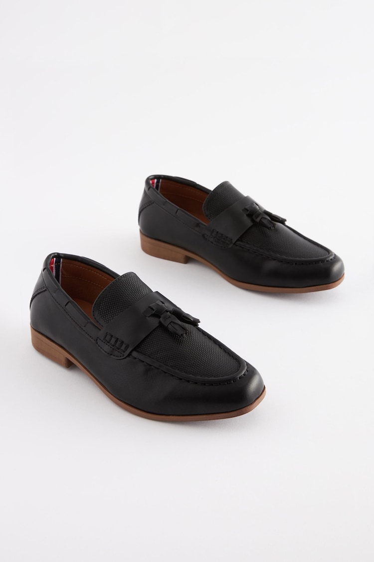 Black Tassel Wide Fit (G) Smart Tassel Detail Loafers - Image 1 of 6