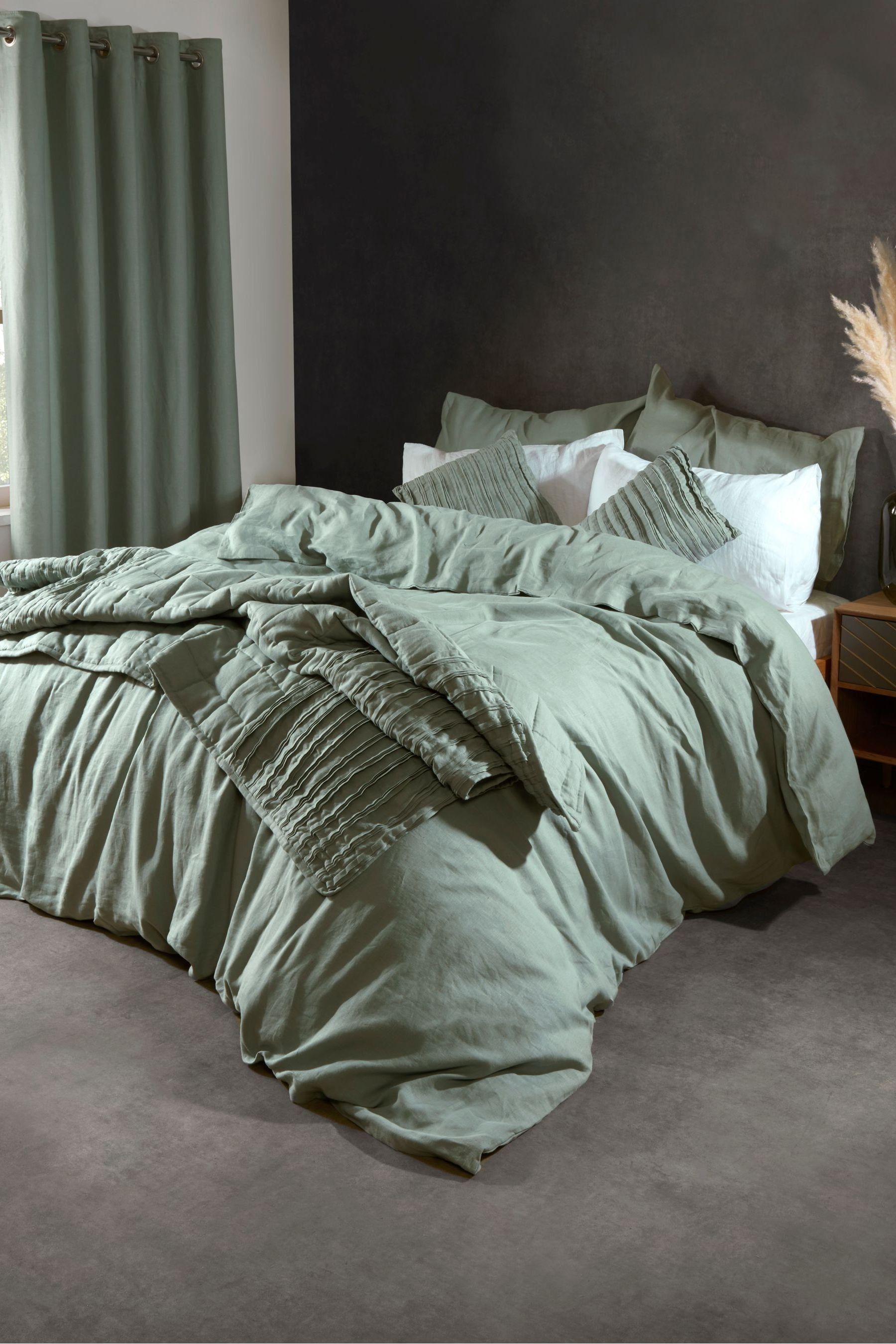 Sage green linen throw sale