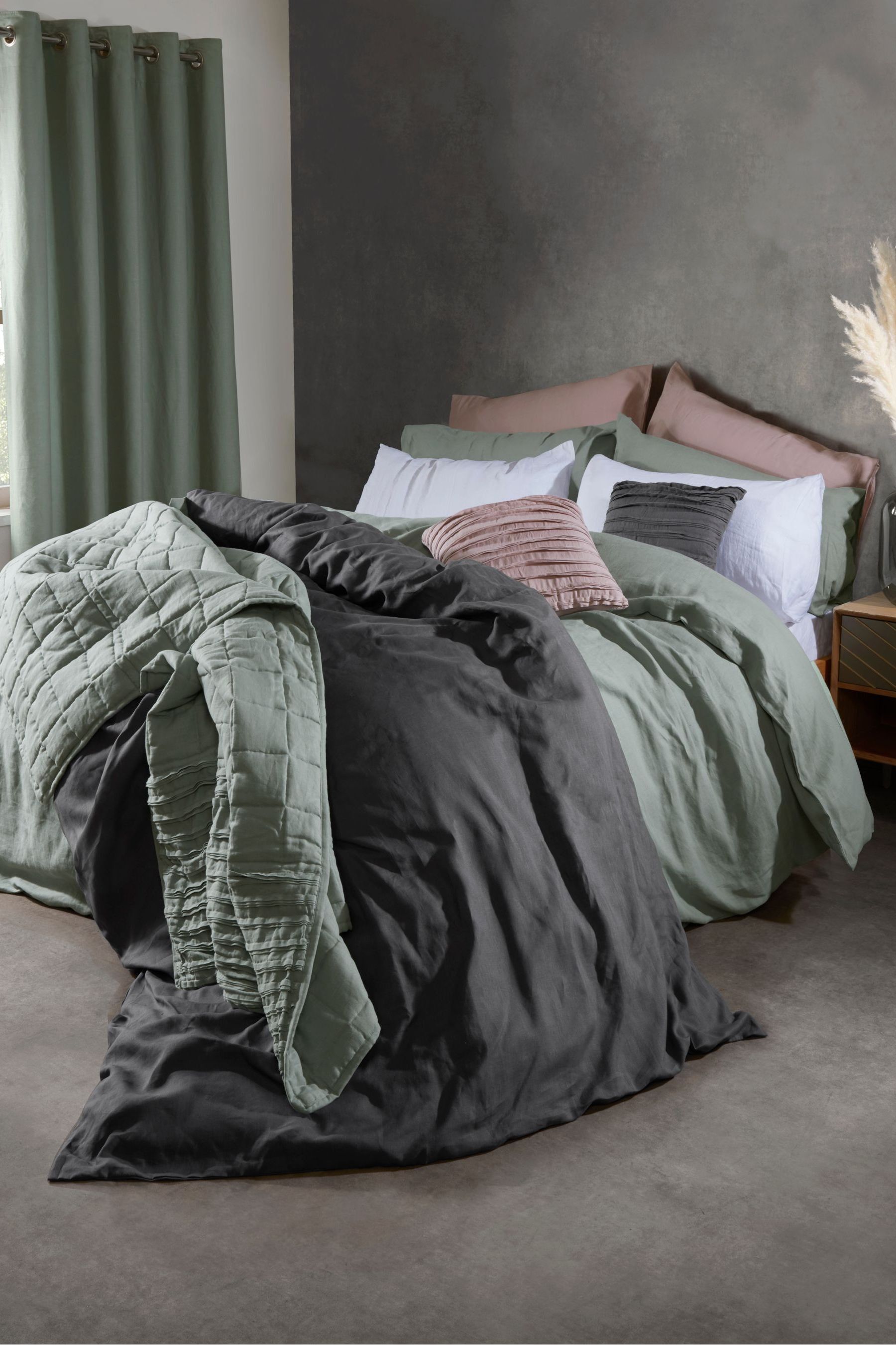 Sage green linen throw on sale