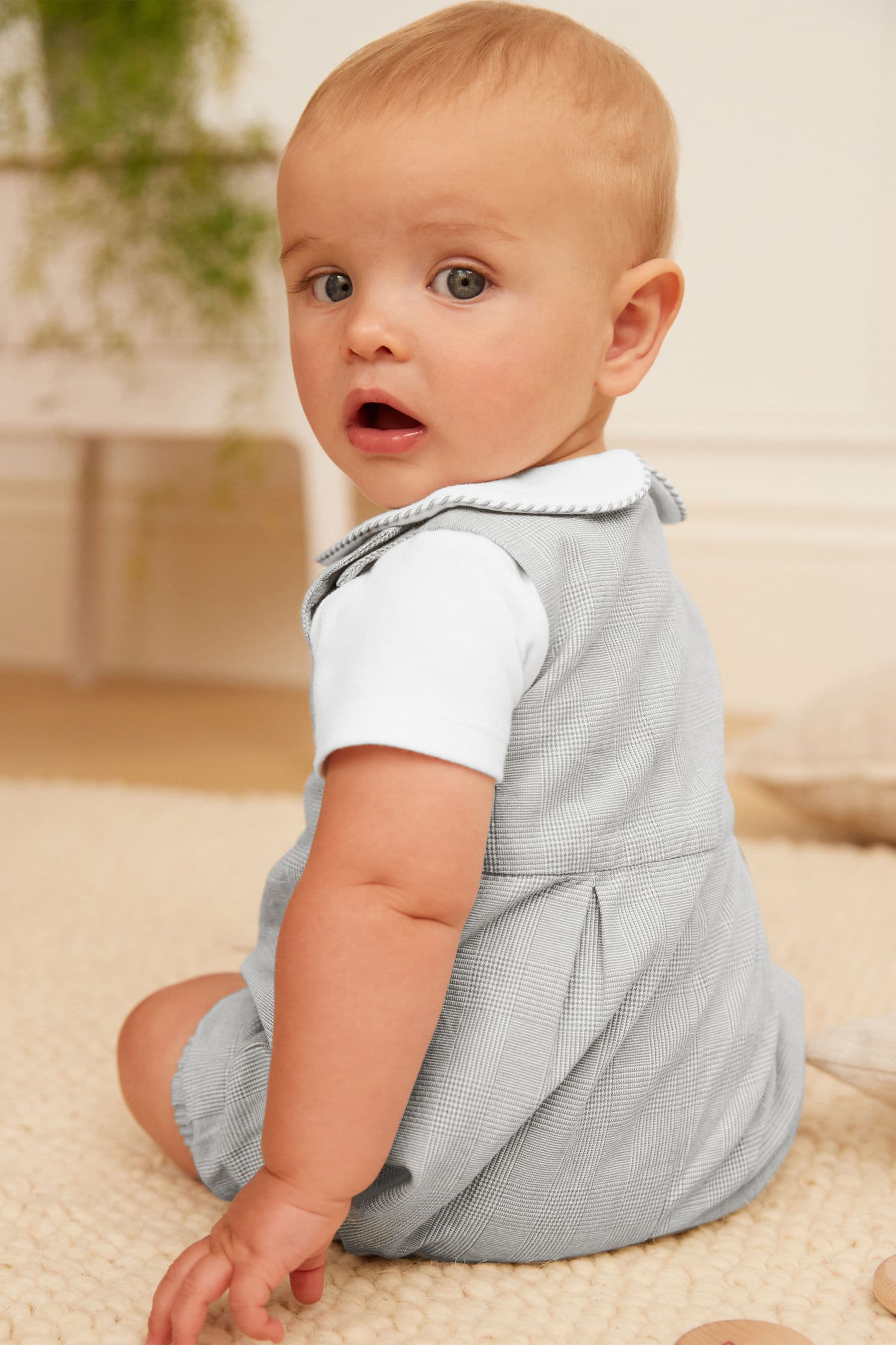 Buy Grey 3 Piece Baby Smart Check Romper Bodysuit And Socks Set 0mths 2yrs from Next Luxembourg