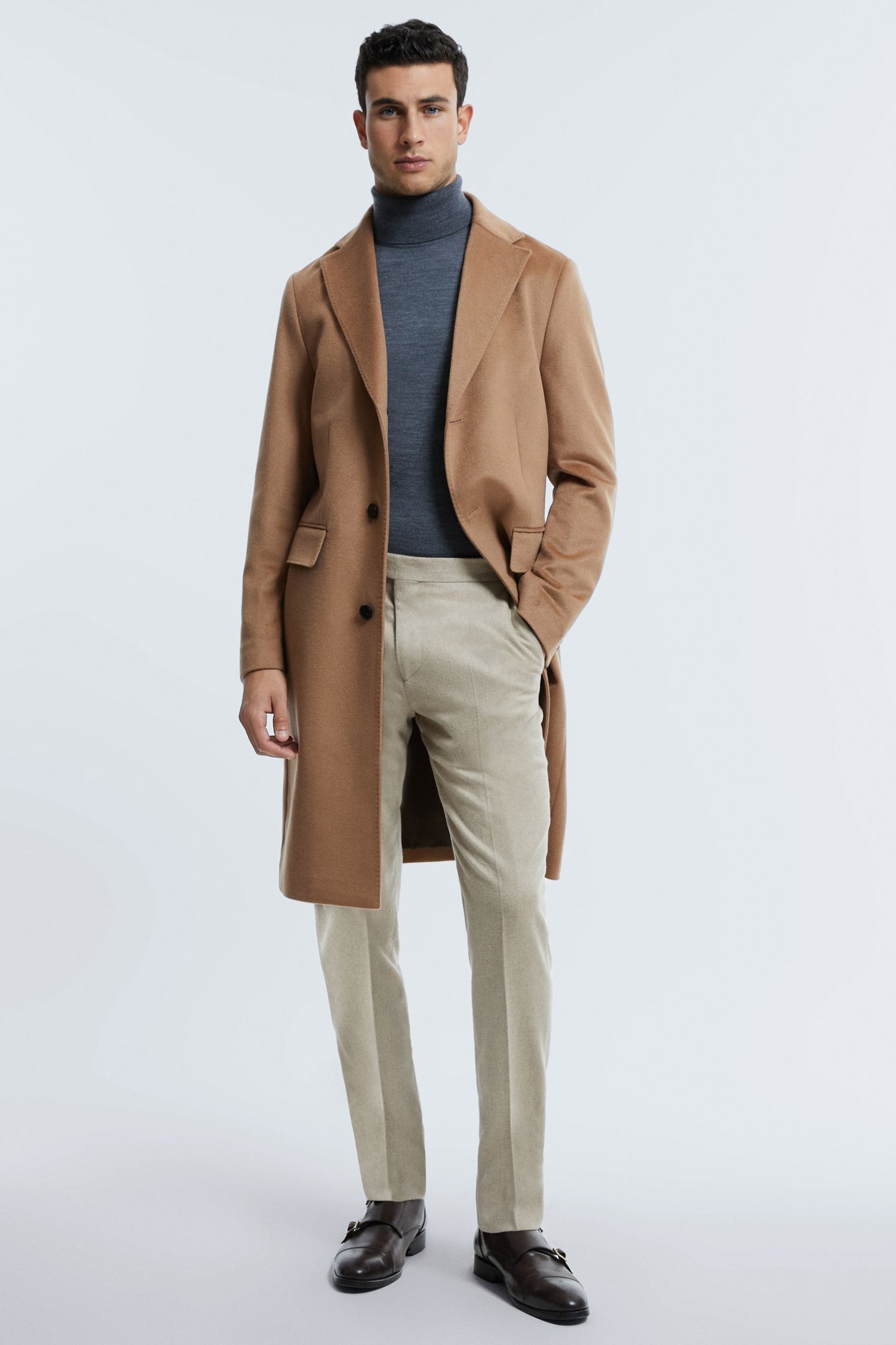 Reiss Camel Tycho Atelier Cashmere Single Breasted Coat - Image 1 of 7