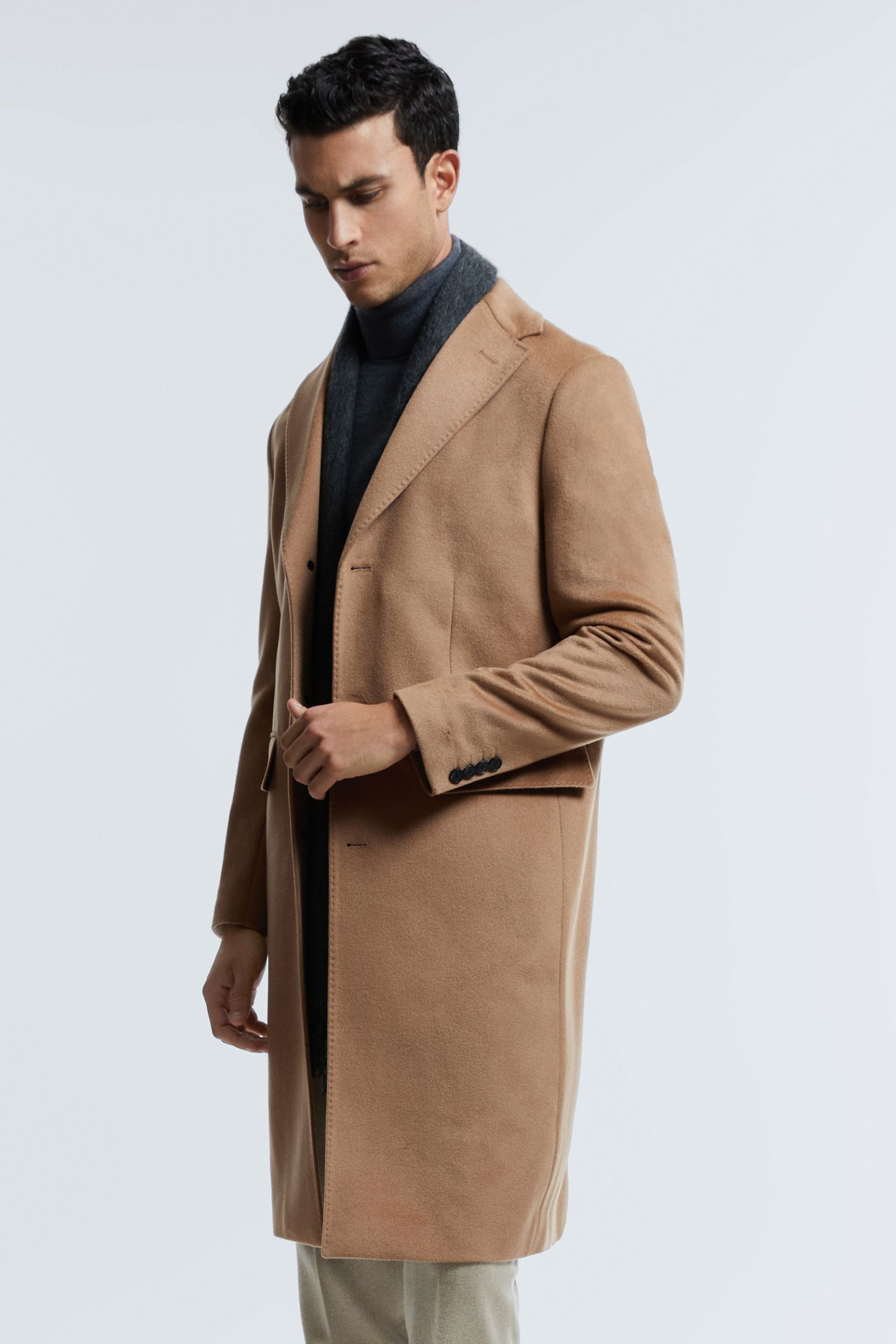 Reiss Camel Tycho Atelier Cashmere Single Breasted Coat - Image 3 of 7