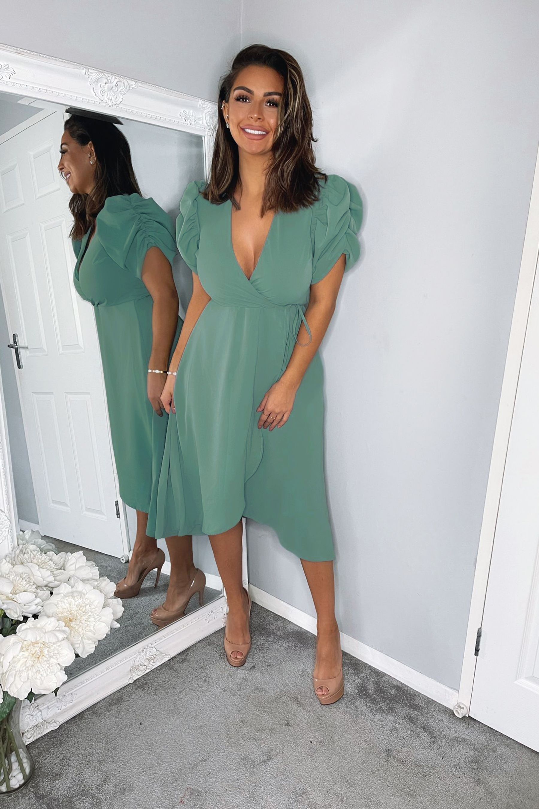 Buy AX Paris Blue Duck Egg Wrap Over Tie Midi Dress from Next Luxembourg