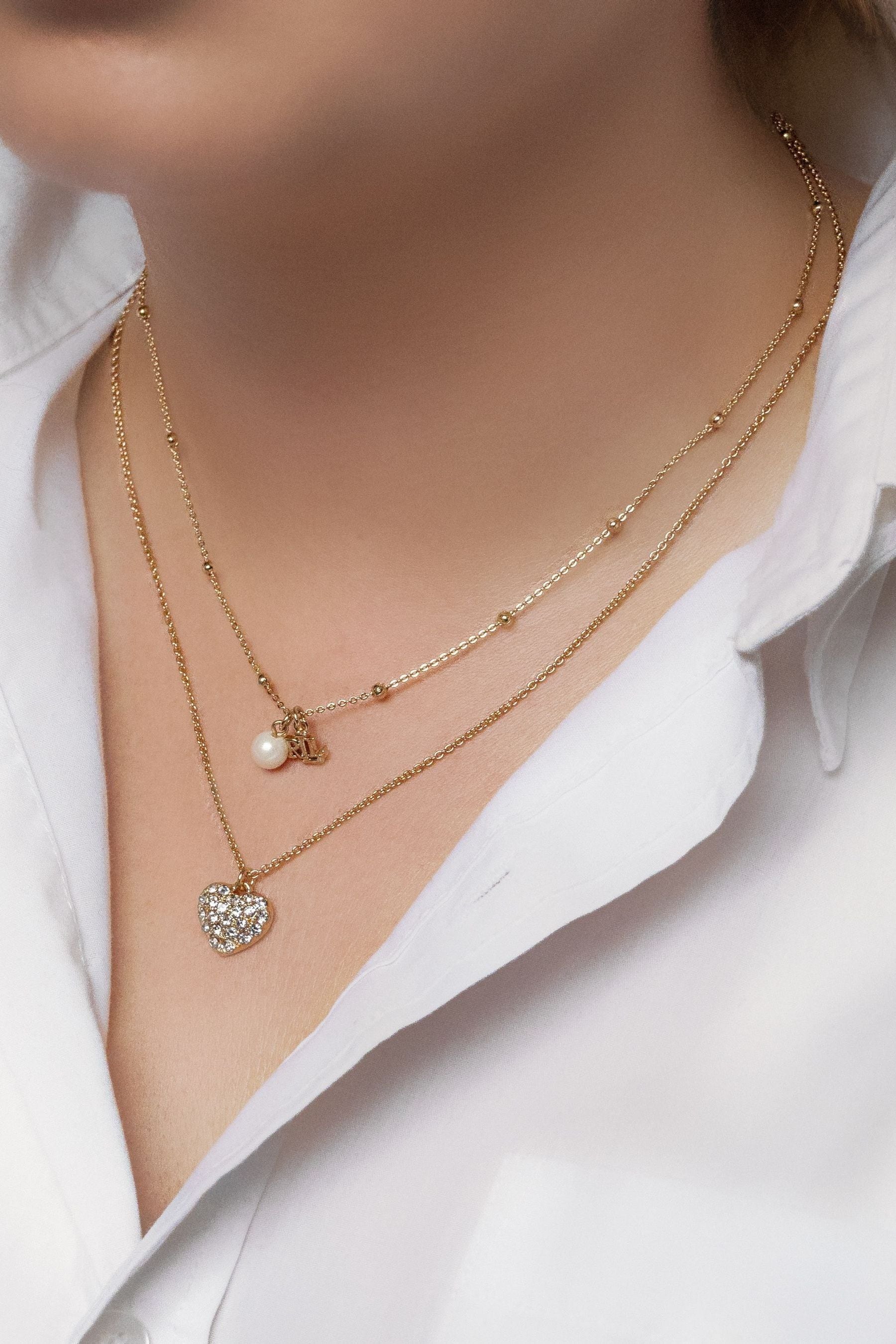 Buy Lauren Ralph Lauren Gold Heart Two Row Pendant Necklace from Next Austria