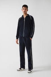 Reiss Navy William - Che Velour Zip Through Jacket With Piping - Image 3 of 10