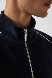 Reiss Navy William - Che Velour Zip Through Jacket With Piping - Image 6 of 10