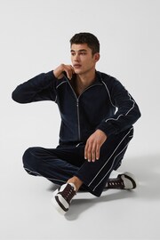 Reiss Navy William - Che Velour Zip Through Jacket With Piping - Image 7 of 10