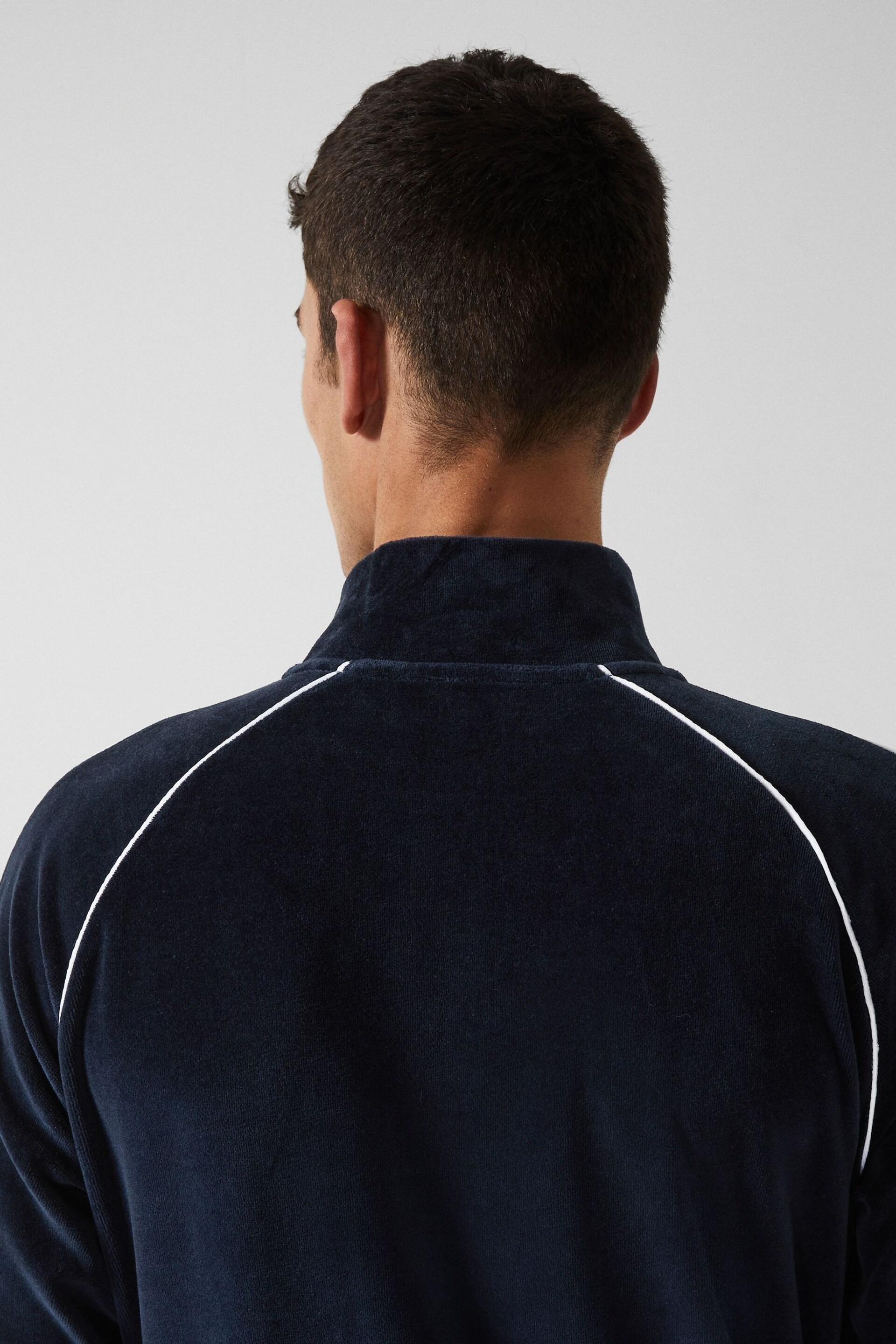 Reiss Navy William - Che Velour Zip Through Jacket With Piping - Image 8 of 10