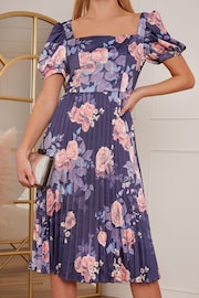 Chi Chi London Purple Petite Floral Printed Pleated Skirt Midi Dress - Image 3 of 5