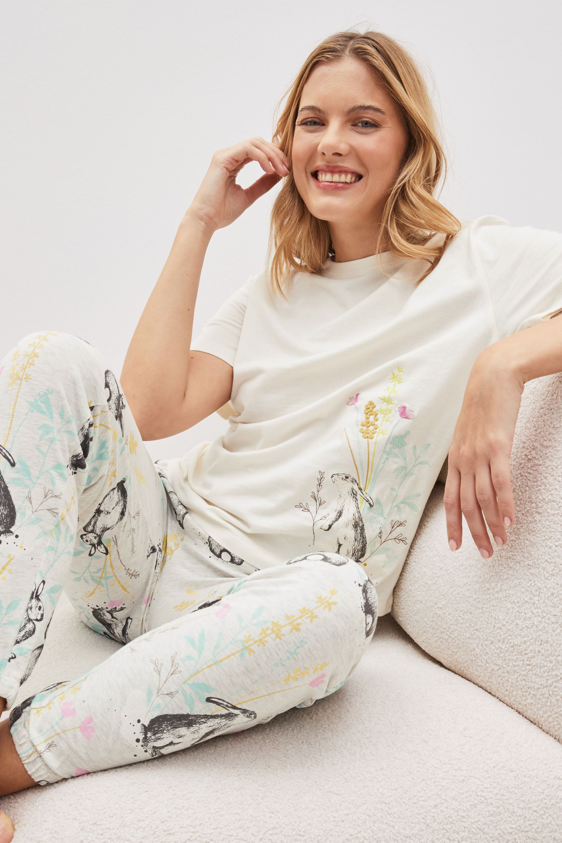 Buy Ecru Cream Bunny Cotton Pyjamas from Next Ireland