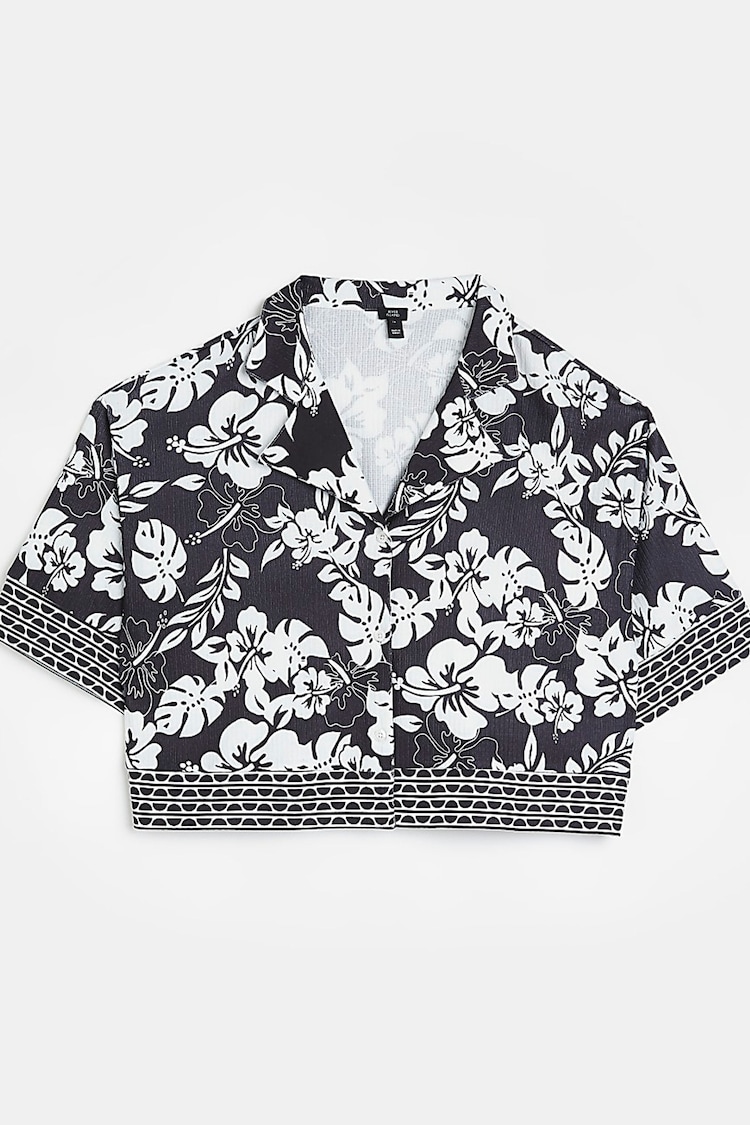 River Island Black Floral Cropped Boxy Shirt - Image 5 of 5