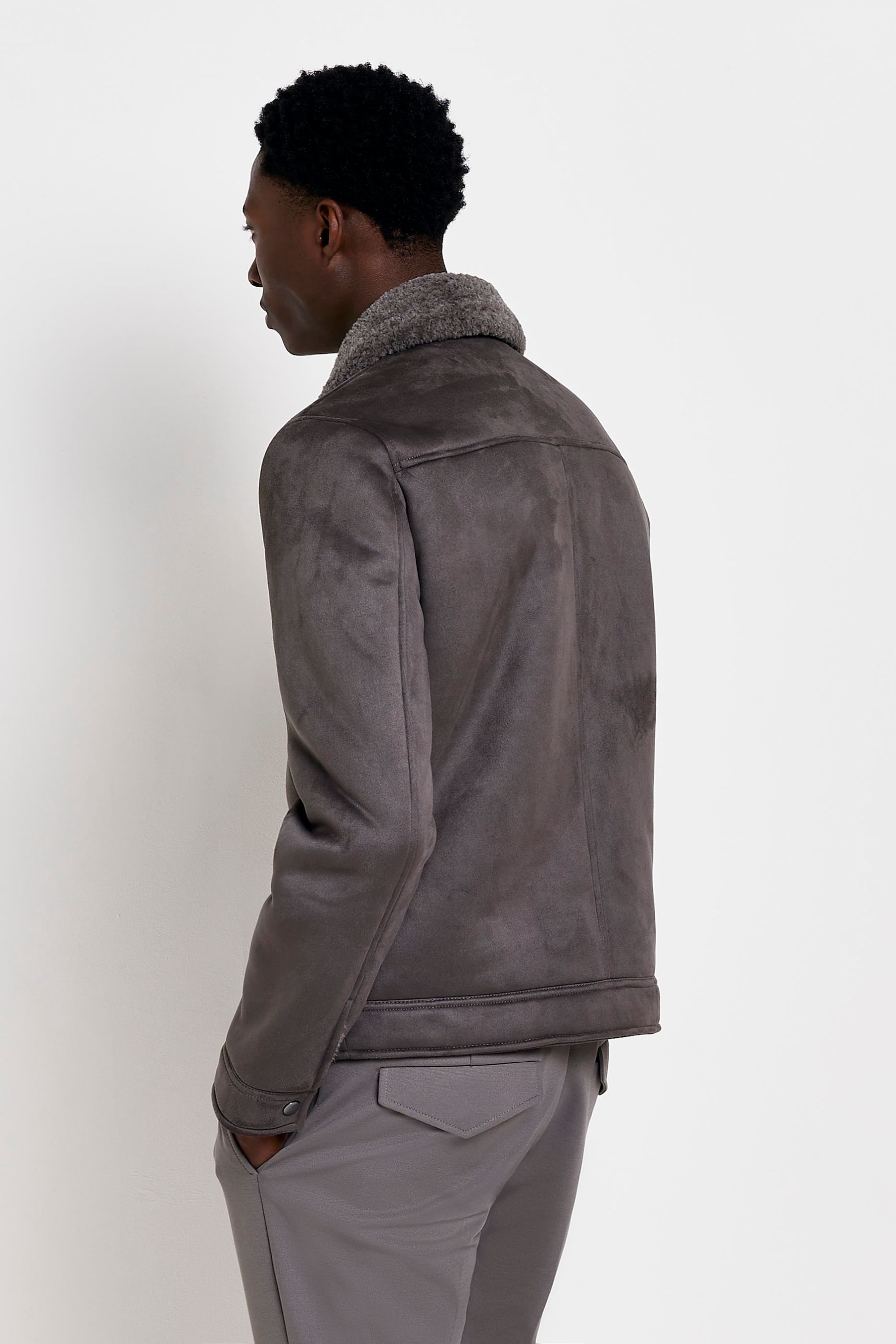 Buy River Island Grey Dark Borg Lined Western Jacket from Next Luxembourg