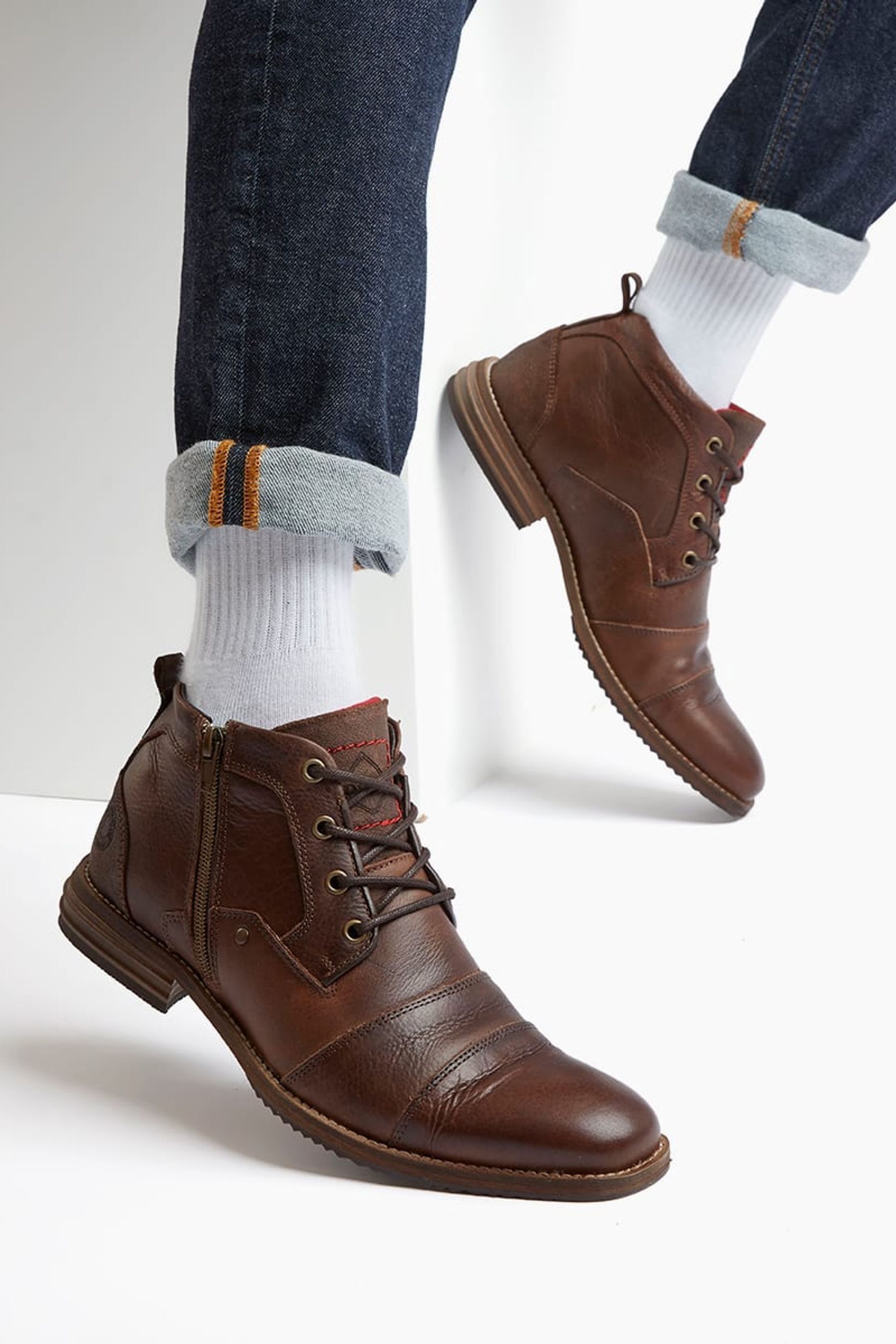 Buy Dune London Brown Chrome Captains Double Toe Cap Detail Leather Boots from the Next UK online shop