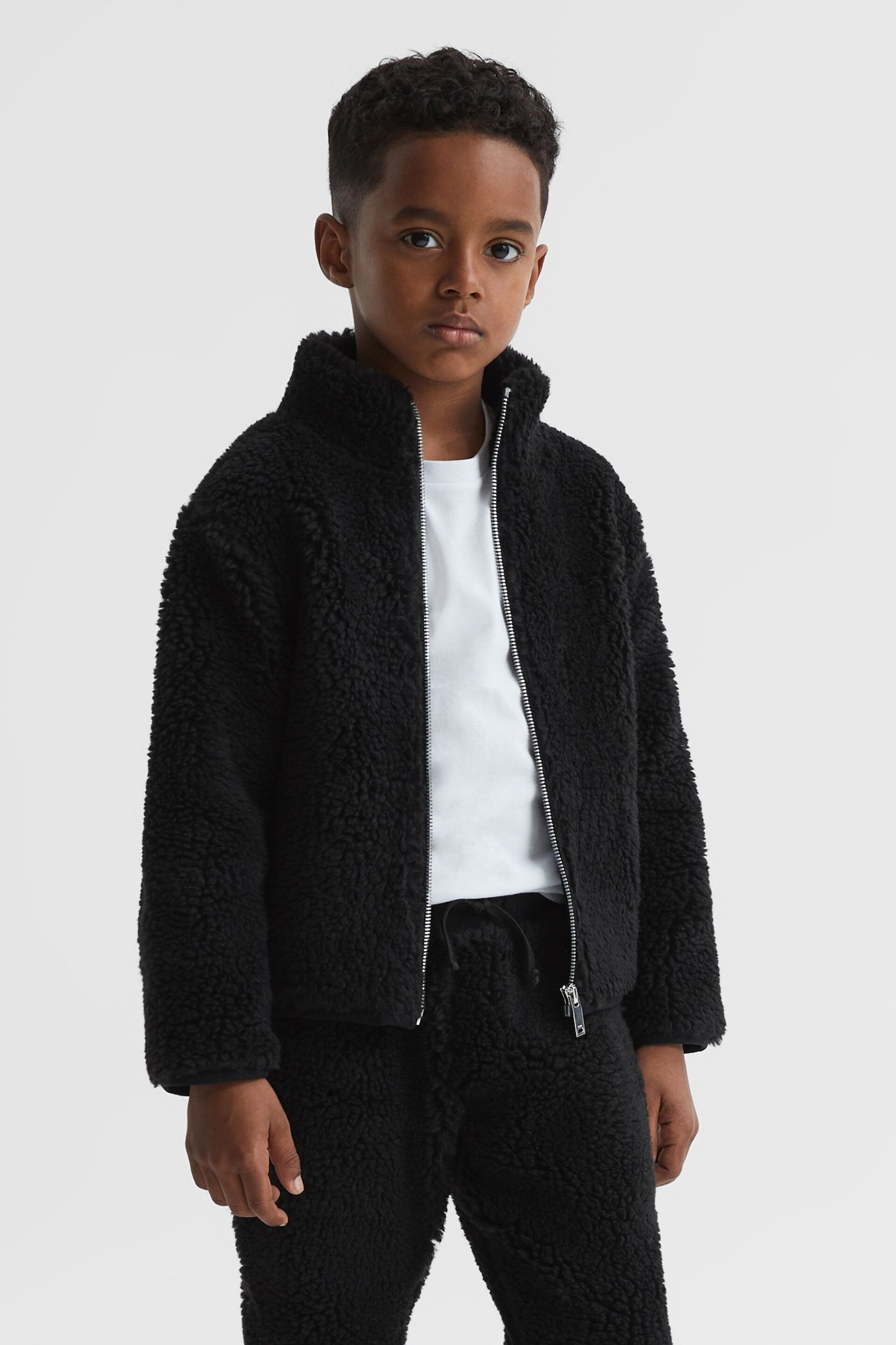 Reiss Black Edmund Junior Zip-Through Fleece Jumper - Image 1 of 6