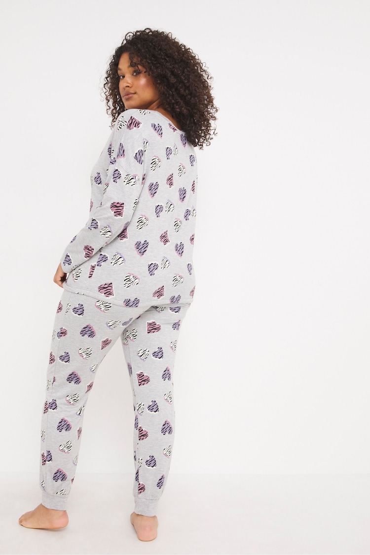 Simply Be Grey Heart Print Pretty Secrets Zebra Cuffed Lounge Set - Image 2 of 4