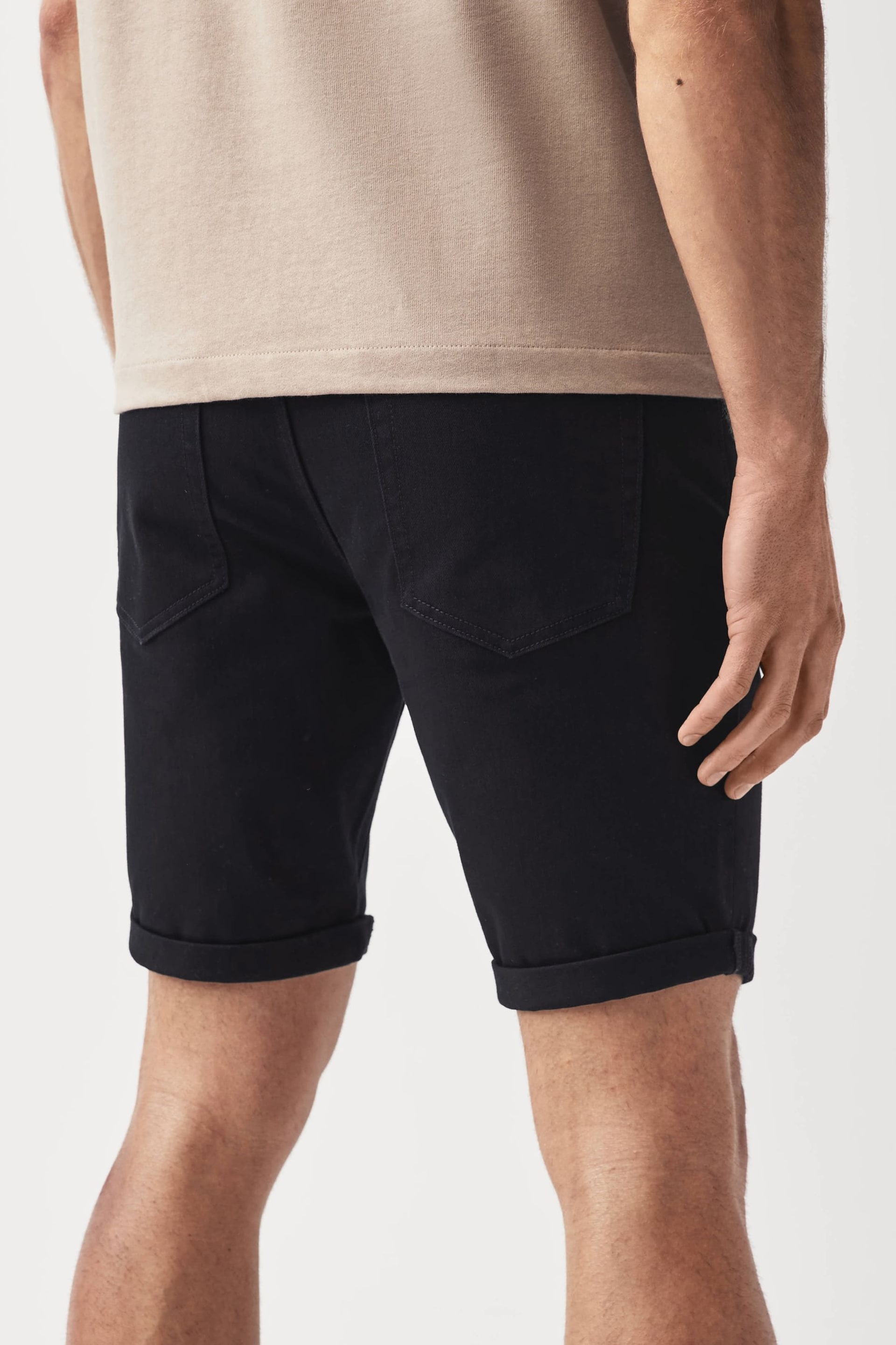 Black Slim Fit Stretch Denim Shorts - Image 3 of 9