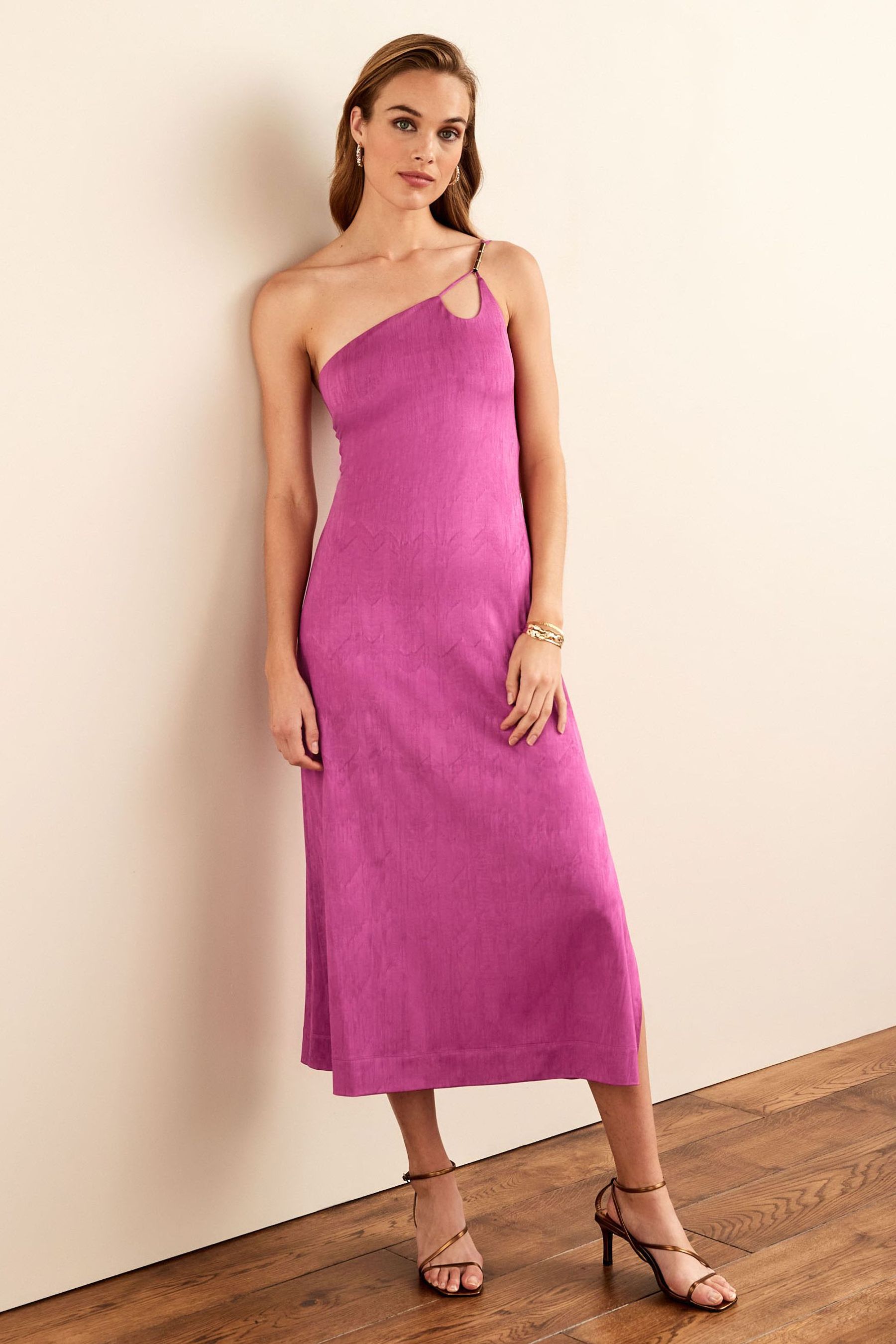 Buy Pink One Shoulder Midi Length Satin Slip Dress from Next Luxembourg